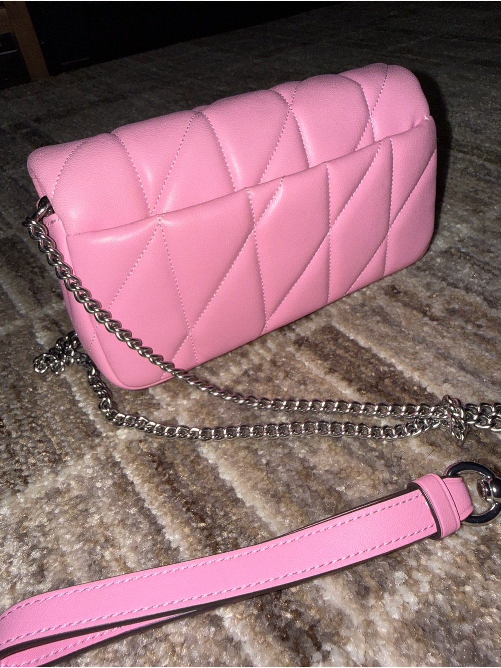 Coach Vivid Pink Tabby Wristlet Quilted Leather Crossbody Bag with Chain Strap - Picture 4 of 7